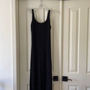 Long black scoop tank dress with beige random dots